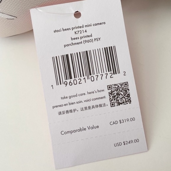 ♠️kate spade Staci Honey Bee Saffiano Leather Mini Camera Crossbody, Parchment - Picture 13 of 14